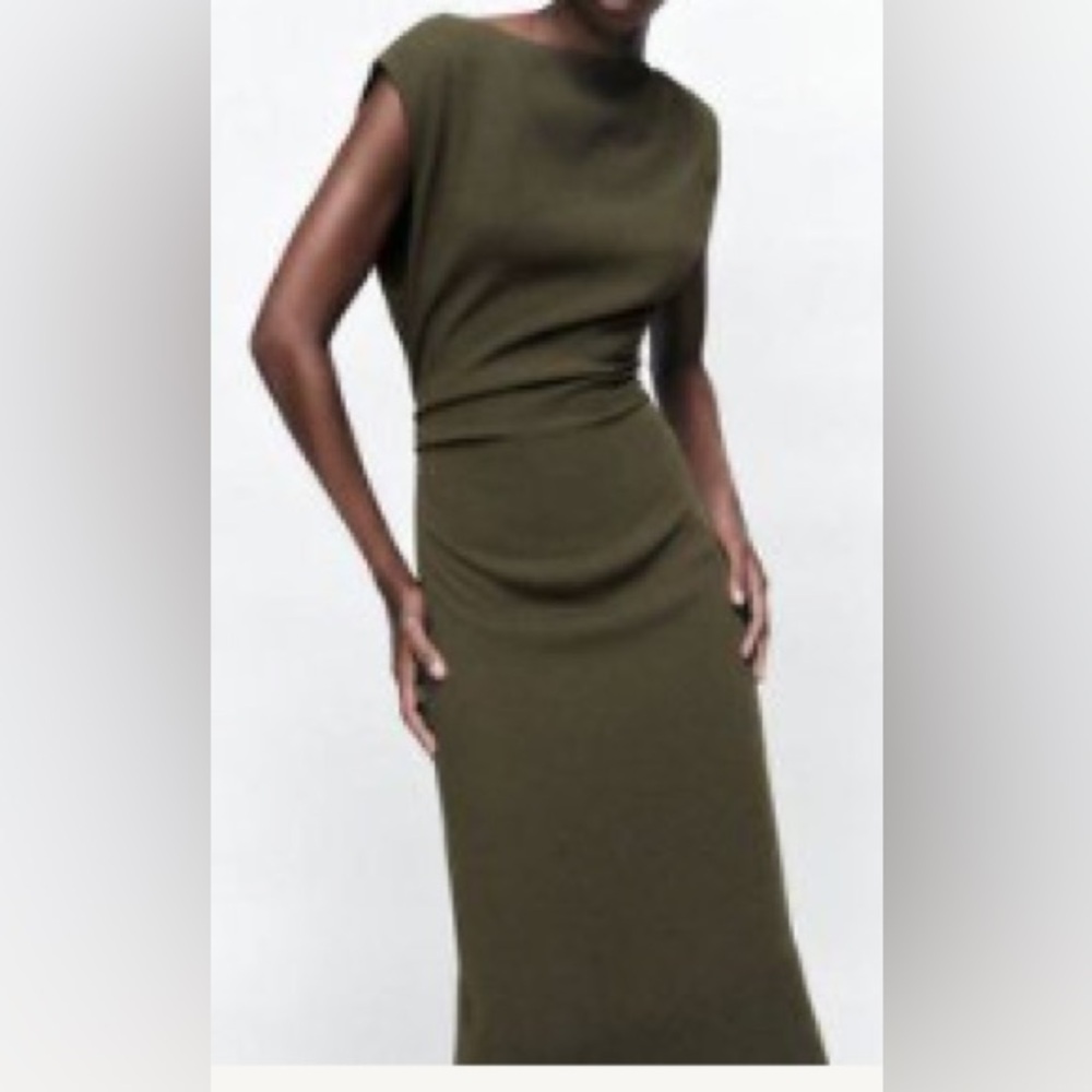 ZARA Draped midi dress / Size M / Color: Khaki (dark green brown) NEW WITH TAGS